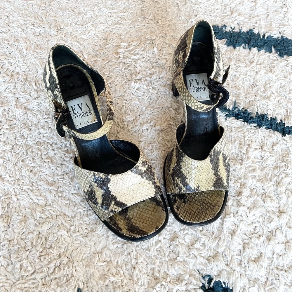 Snake Print Heels - Black and Tan